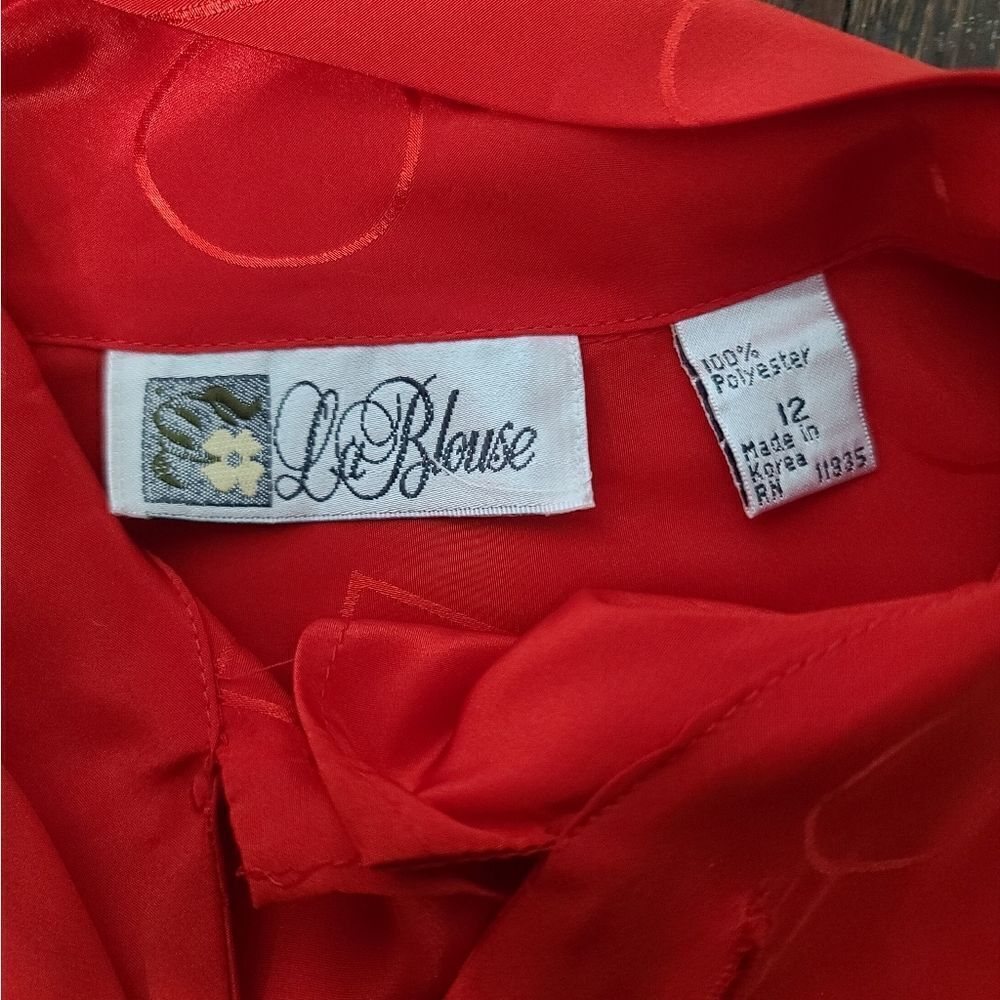 Vintage 80s Monochromatic Geometric Red Long Sleeve Blouse - Picture 6 of 12
